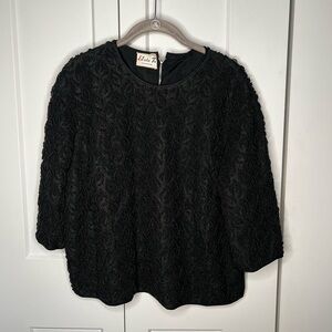 Elsie Tu Vintage Black Beaded Zipper Back Blouse Top Women's Size 44 approx L/XL